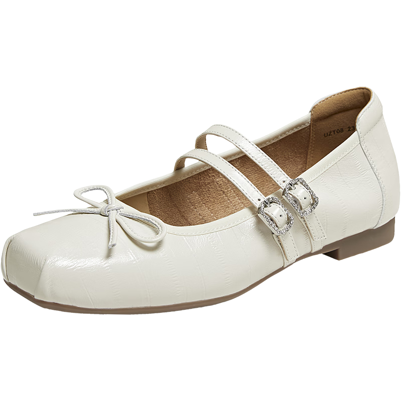 Basto [Film Diary] 26 Autumn Mall Sheepskin Ballet Mary Jane Shoes Women Single Shoes UZT08CQ6 Off-White 37