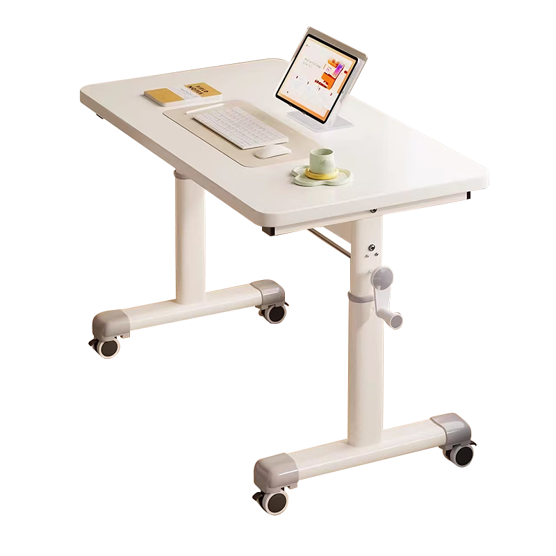 Jingcai Computer Desk, Adjustable Height Study Desk, Student Writing Desk, Bedroom Bedside Table JDZ13 White with Wheels 100cm