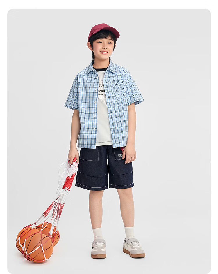 Balabala [balaOne] Boys' Short Sleeve Shirt Children's Big Kids Shirt 2026 Summer Cotton 18