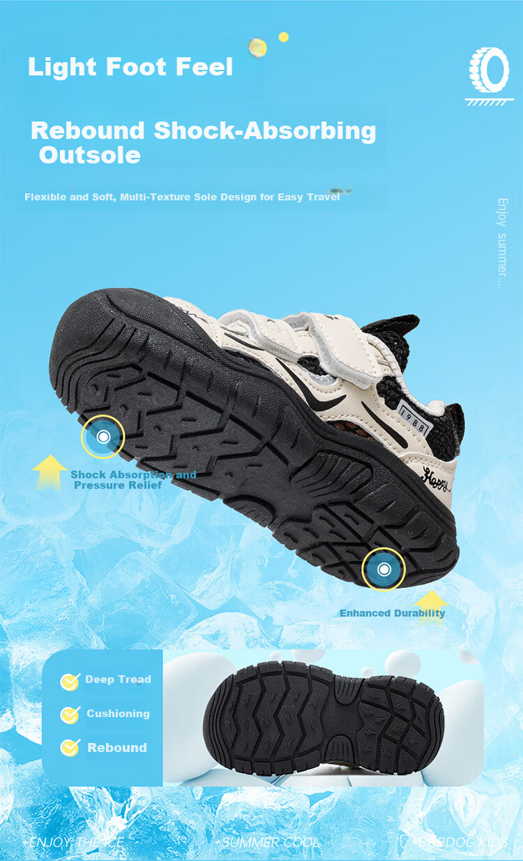 Babu Bean Kids Shoes Summer Versatile Baby Shoes Boys Breathable Toddler Walking Shoes 103352032 Off-White/Black Size 23 2