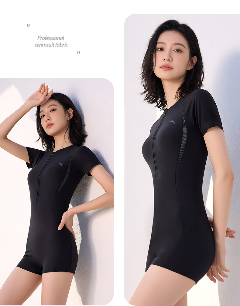ANTA Women's One-Piece Square-Leg Swimsuit Professional Racing Slim Fit Conservative Purple 2XL 4