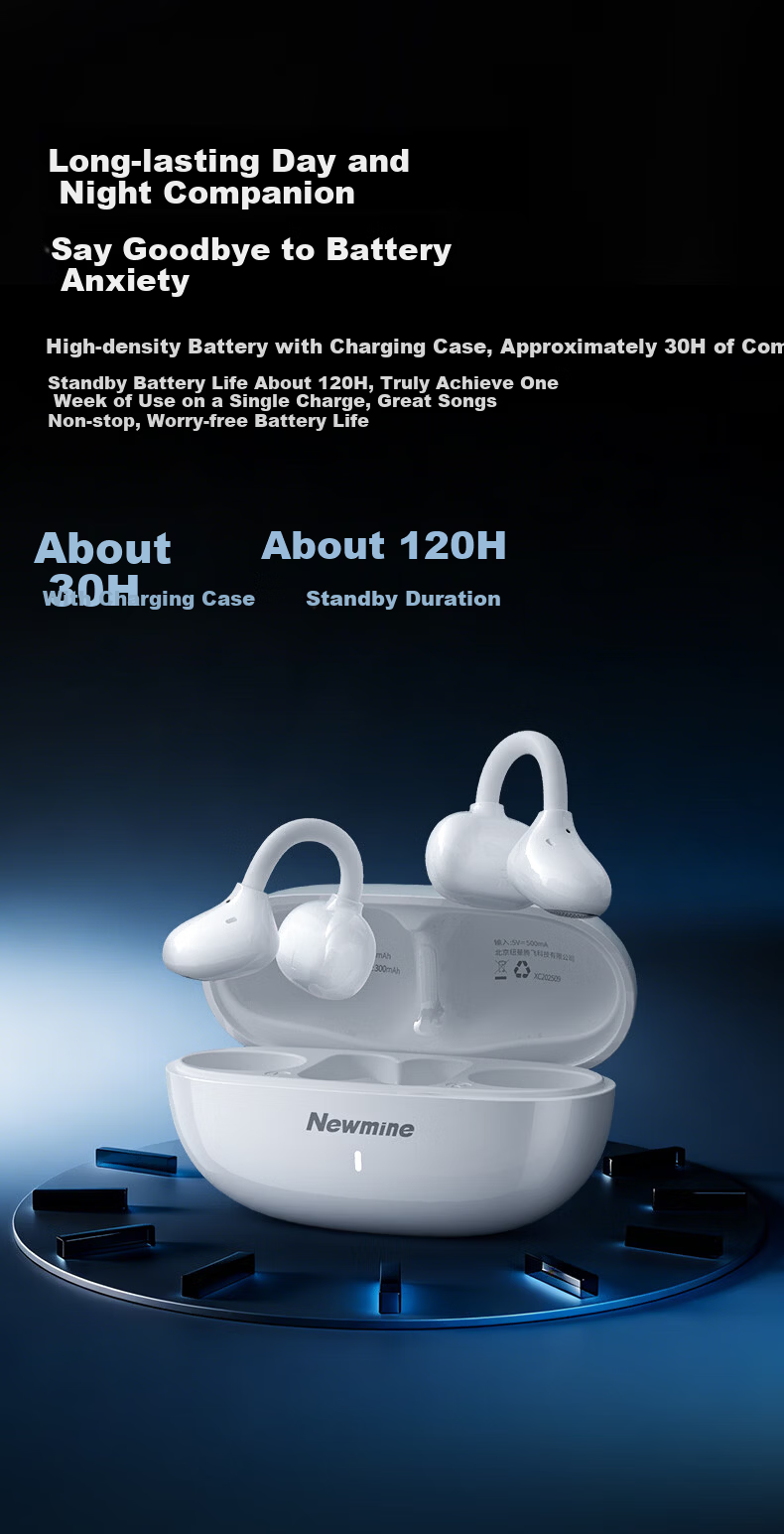 Newmine LY82 Bluetooth Ear Clip Bone Conduction Headphones Open-Ear Noise Cancelling Long Battery Life Compatible with Apple Huawei Xiaomi OPPO Phones 8