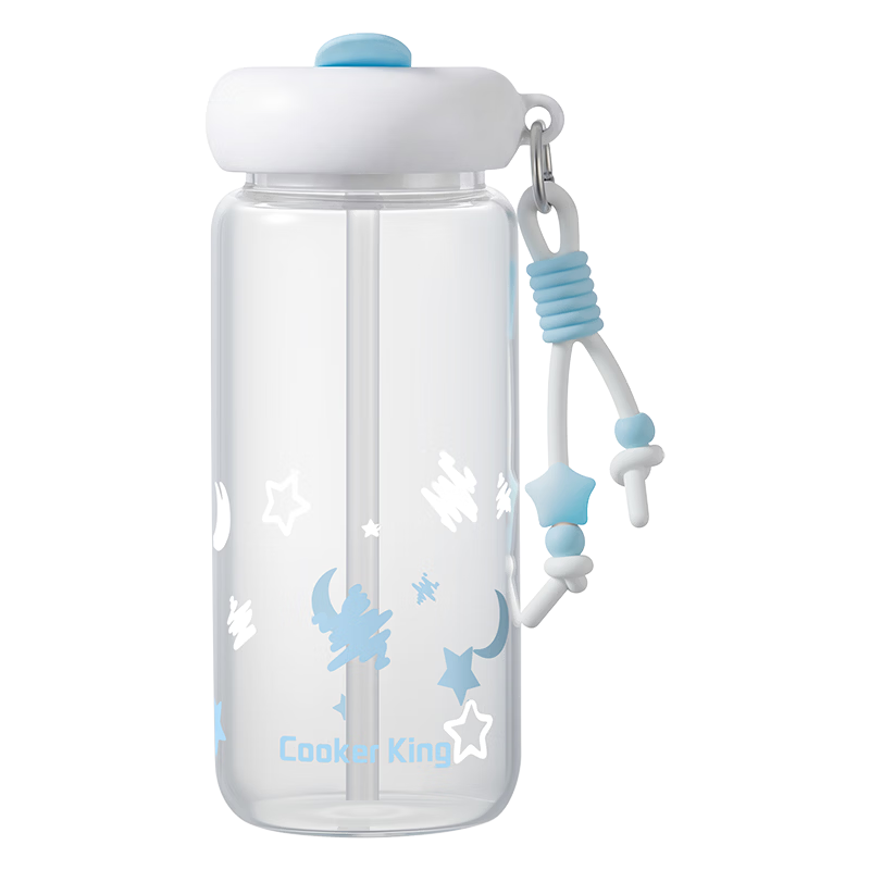 Chuida Huang High-Value Glass Water Cup 2026 New Model for Girls Students Heat-Resistant with Straw 600ml (Seaside Star Blue)