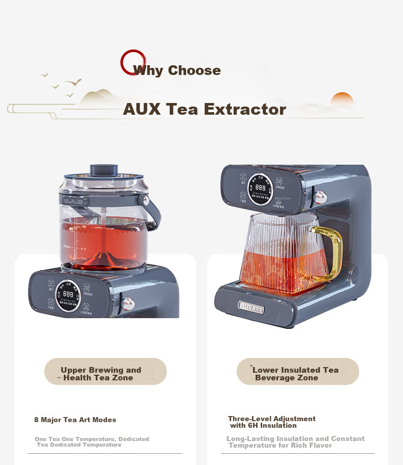 AUX Tea Kettle Health Pot Steam Spray Tea Extractor Pure Titanium TI Base Multifunctional Tea Maker AZC-12AZX-340 for Home and Office 6