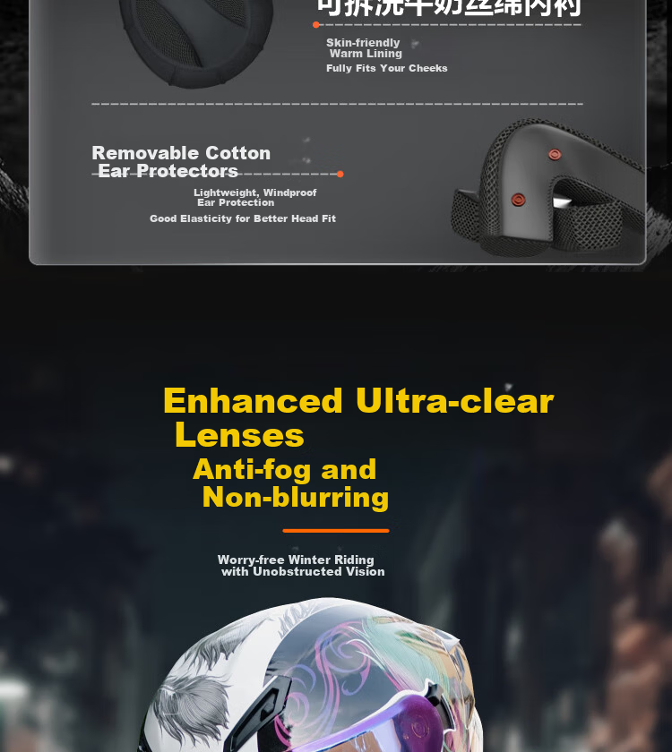 Forever 3C Certified Motorcycle Helmet Unisex Electric Vehicle Full Face Helmet Dual Lens Safety Cap ZKK999 Matte Black Speed [Anti-Fog Outer Lens + Colorful Inner Lens] 7