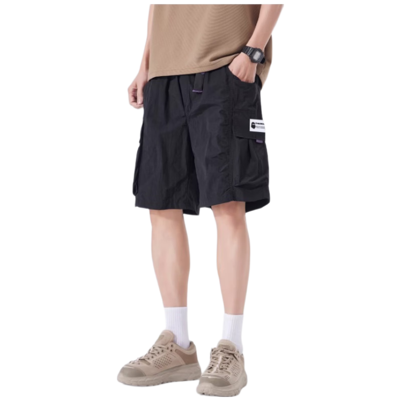 Fingercroxx IT American Style Loose Fit Work Shorts 2026 Summer Men's Lightweight Simple Quick-Dry Knee-Length Shorts Black 2XL