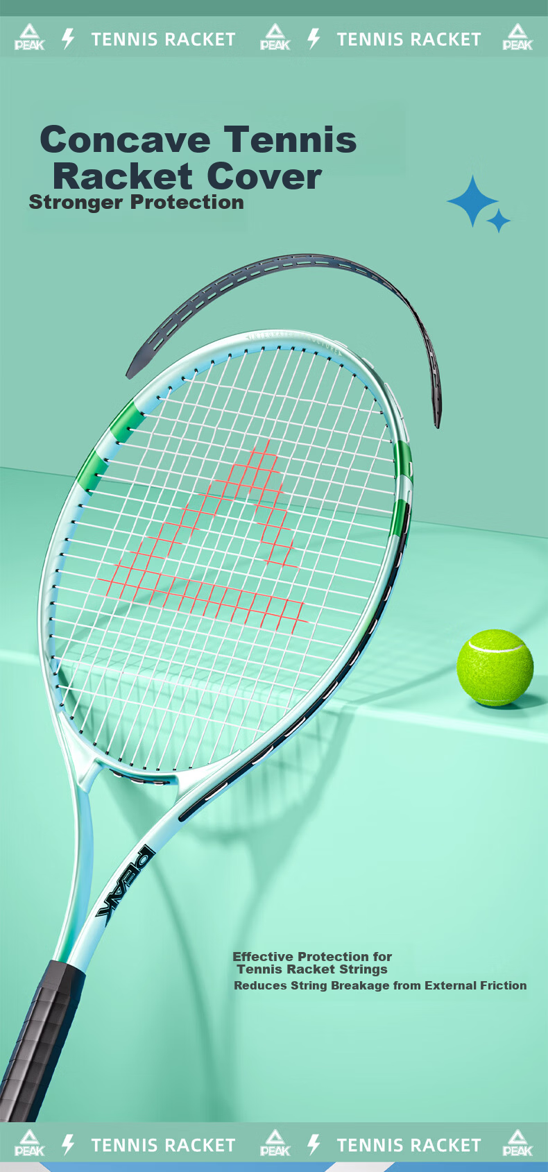 Peak Tennis Racket Adult Training Competition Advanced Lightweight Shock Absorption Rebound Single Racket Set Light Green 7