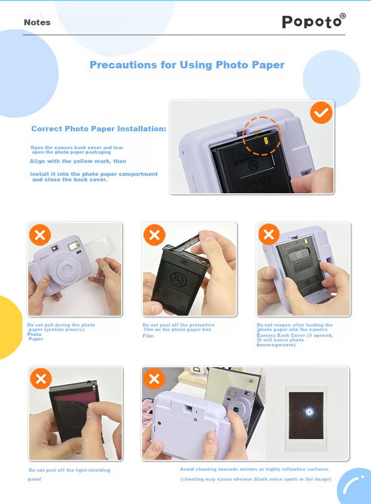 POPOTO Instant Film Set Color Mini Instant Camera Compatible Film (Foil Packaging) 10 White Border Sheets + 1 Transparent Protective Case 9
