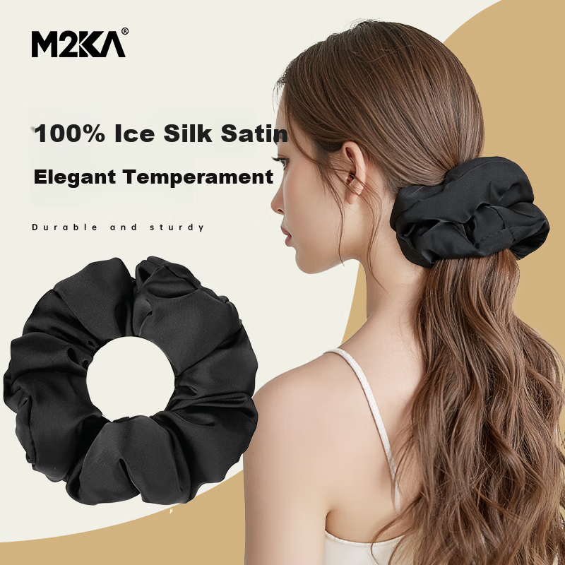 M2KA Pillow Large Intestine Hair Tie Women New Oversized Sleep Satin Hair Rope Hair Care Damage-Free Black Small Size