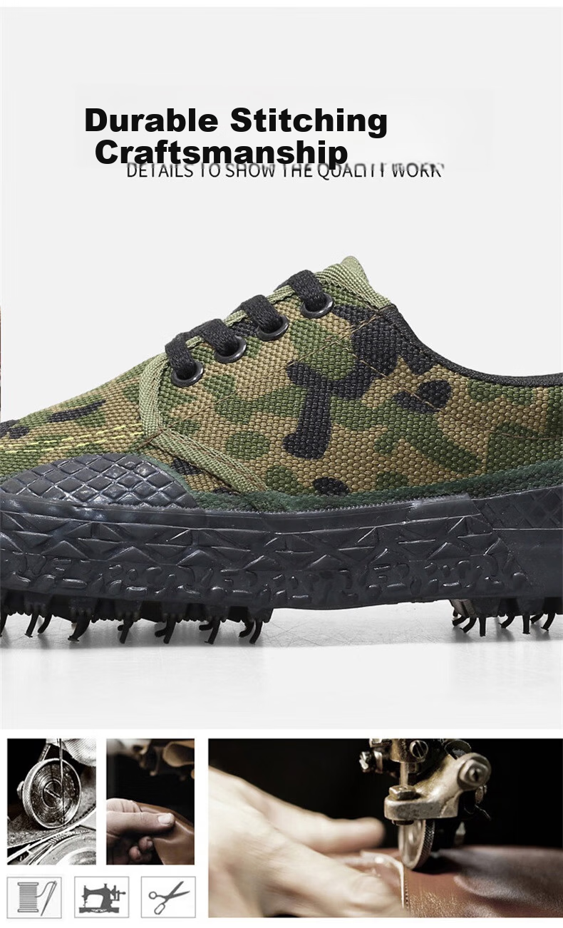 Anxianda Safety Work Shoes Liberation Shoes Construction Camouflage Shoes Unisex Military Training Rubber Shoes Wear-Resistant Non-Slip Canvas Outdoor Hiking Farming Low-Top Sneakers Camouflage Color  9
