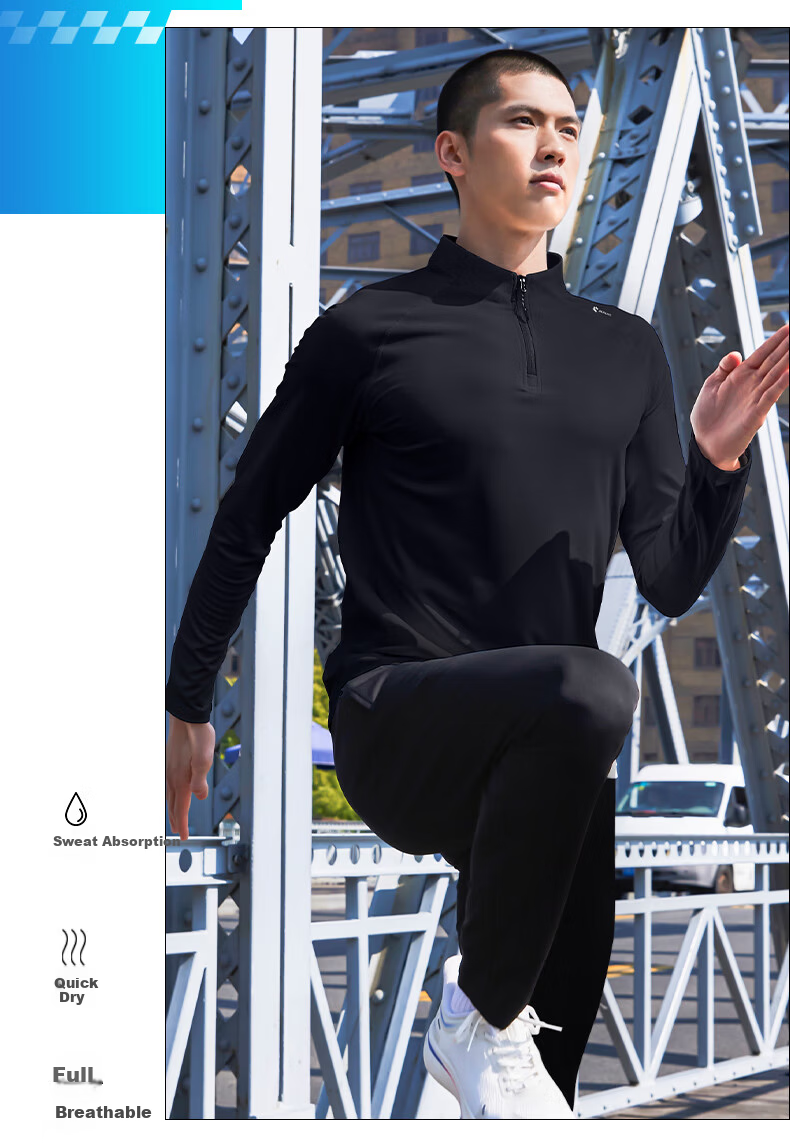 BURUITE Men's Sports T-Shirt Spring and Autumn Quick-Dry Long Sleeve Running Cycling Fitness Training Half-Zip Sweatshirt 8