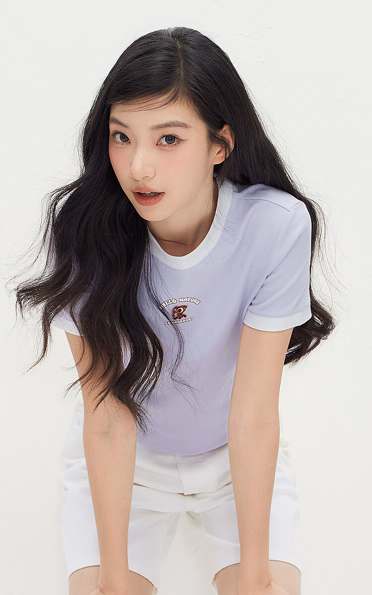 Semir Cooling T-Shirt | Luo Xiaohei Short Sleeve T-Shirt for Women Summer Short Color-Block Slim Fit Shoulder 2026 Top 109326100015 2