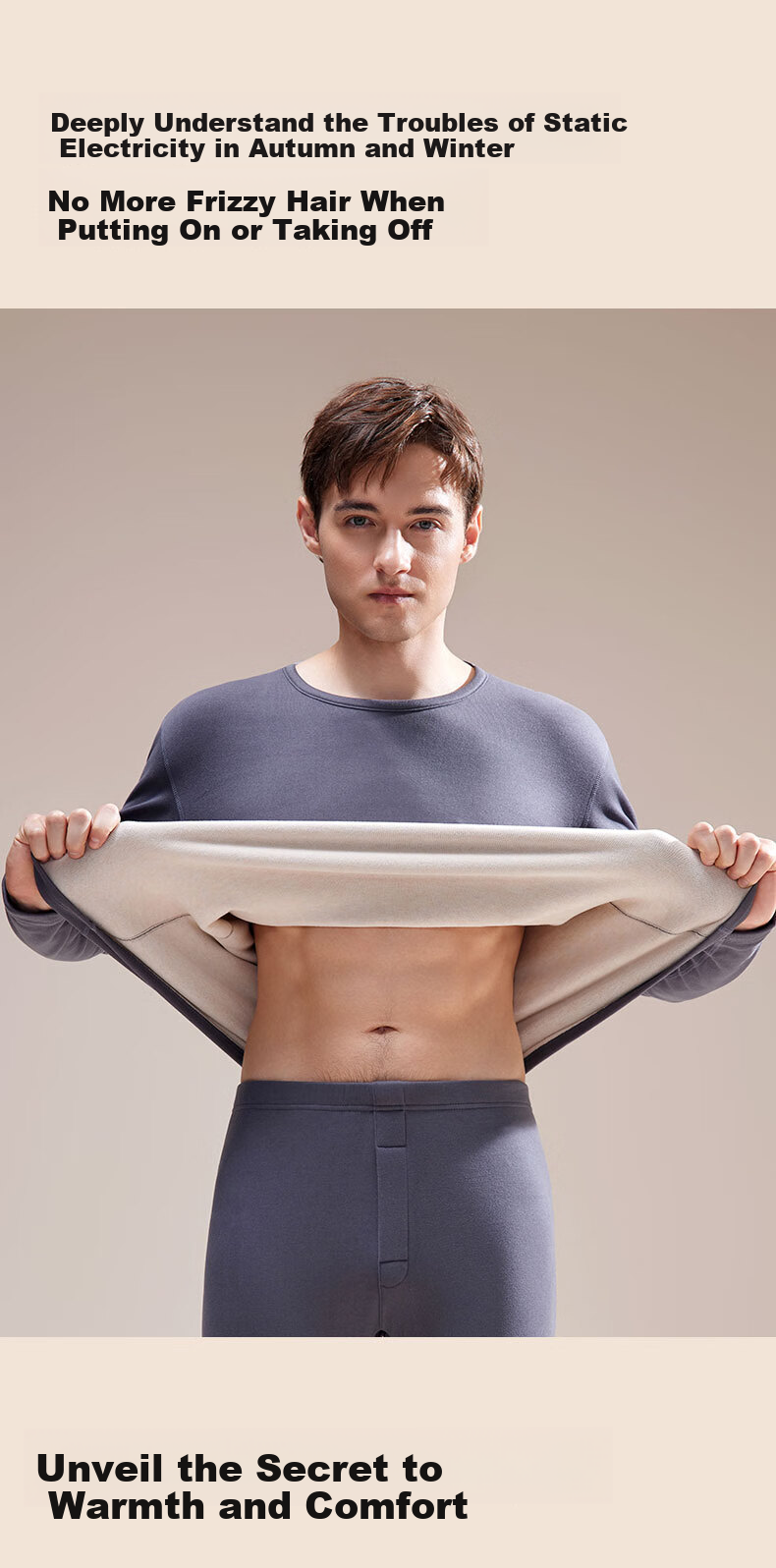 Urban Beauty [Goose Down Tencel] Thermal Underwear Men Autumn Winter German Velvet Wool Anti-Static Autumn Clothes and Pants Base Layer Set 9