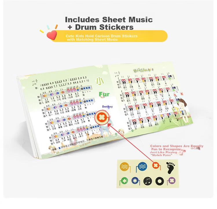 QIAO WA BAO BEI Drum Set for Home Use, Children Beginners Practice Kit, Entry-Level Professional Toy, Birthday Gift for Boys And Girls, Mid-Autumn Festival Present 13