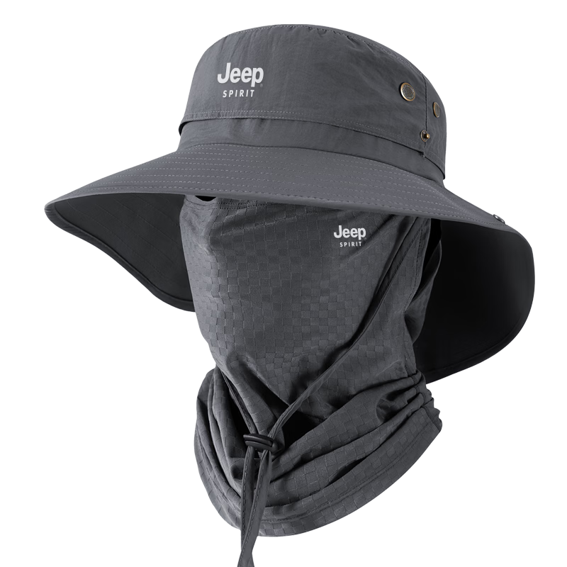 JEEP SPIRIT Men's Summer Sun Protection Hat 2026 New Outdoor Sunshade Hat YF2570 Dark Gray [Fisherman Hat + Face Mask]
