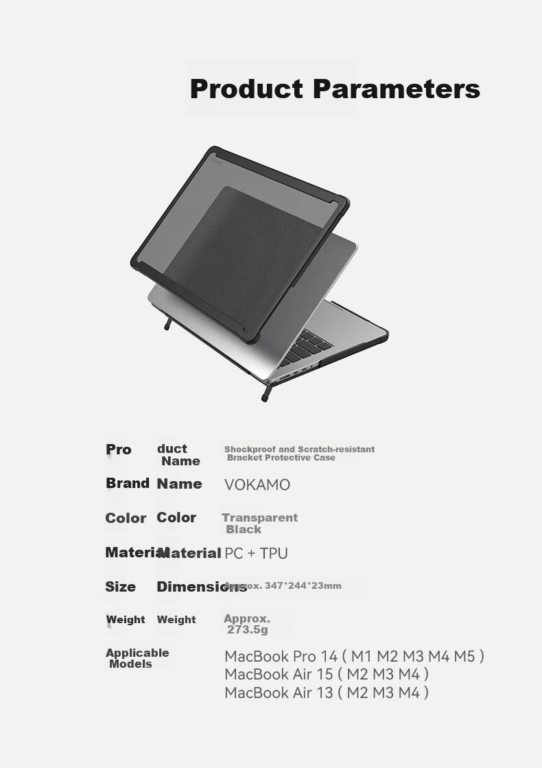 VOKAMO 2026 New M5 Compatible MacBook Pro 14-inch M5/M4/M3 Laptop Case Protective Cover Portable Semi-Transparent Black 14