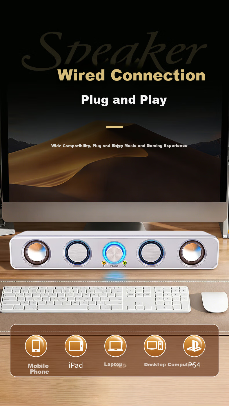 SADA V16 Wired 2.0 Desktop Computer Speaker with Microphone, Home Indoor Bass Active Soundbar for Laptop 3