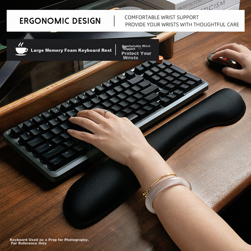 EXCO Memory Foam Keyboard Wrist Rest Ergonomic Mouse Pad Wrist Support 104-Key Keyboard Wrist Pad Anti-Carpal Tunnel Palm Support Large Size 0585 Black 9