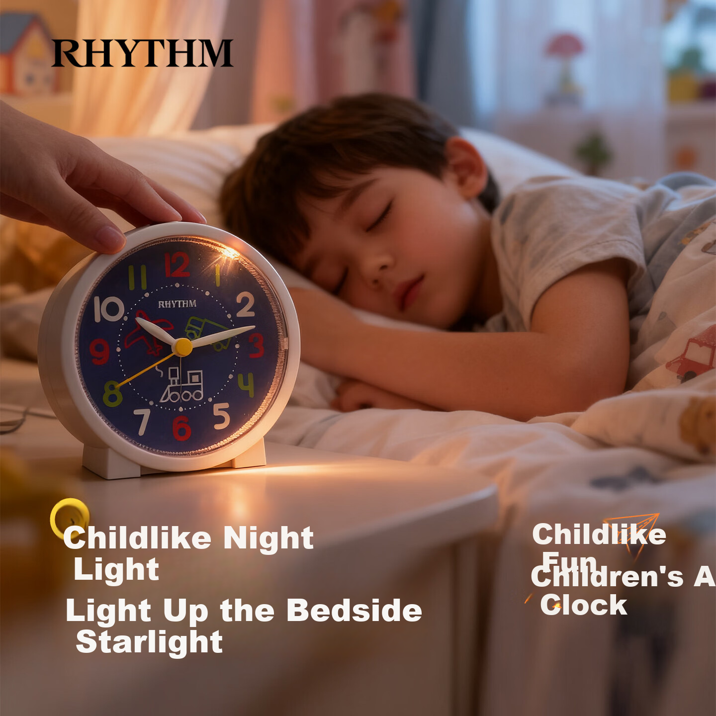 RHYTHM Student Alarm Clock Cute Creative Children's Bedside Clock 9.3cm Dark Blue CRE306NR77 Back to School Season