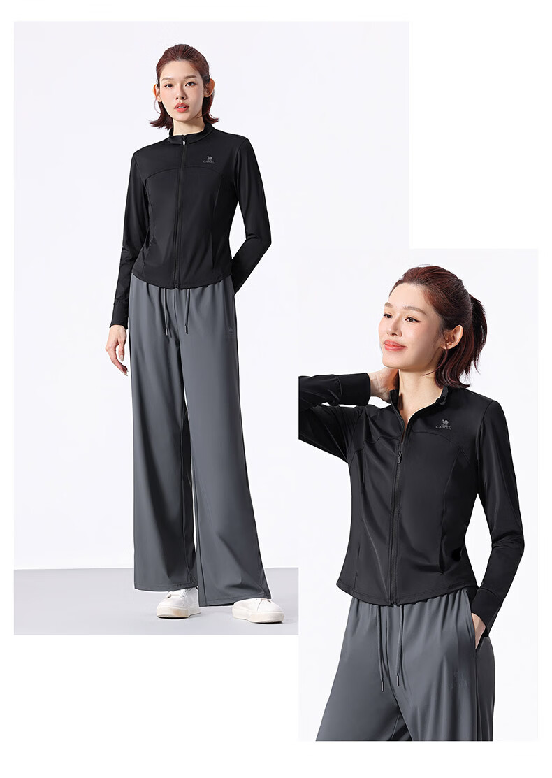 CAMEL Original Yarn Sun Protection Jacket Women Stand Collar Slim Cool Sports Jacket Y26BZ3L0029 Phantom Black S 21