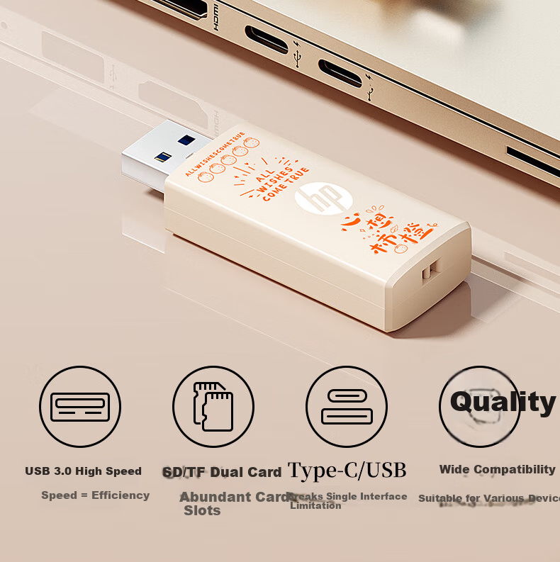 HP Type-C 3.0 Card Reader High-Speed SD/TF Dual Slot for Phone Computer MacBook iPad Tablet Camera CT212 3