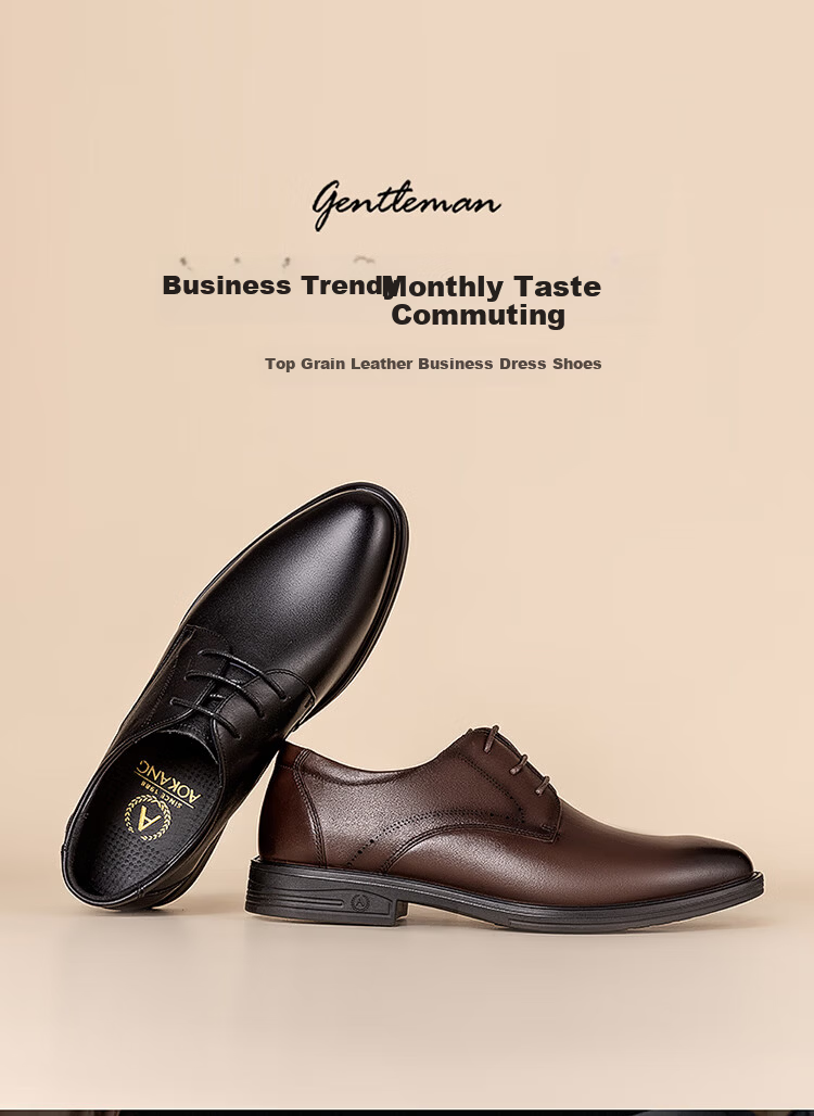 Aokang Men's Spring Derby Business Formal Work Commuting Wedding Groom Leather Shoes Black Size 38 2