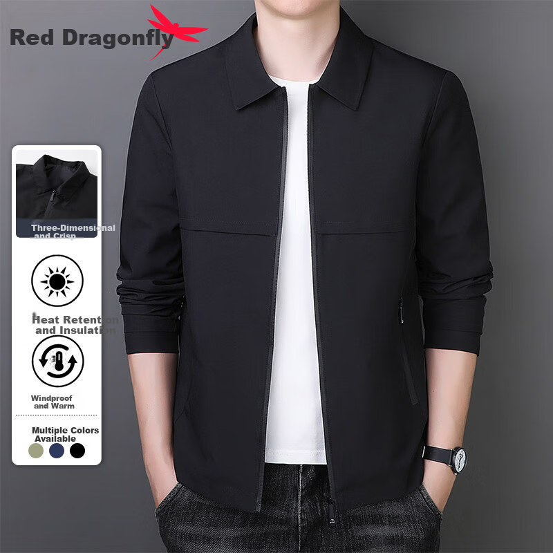 RED DRAGONFLY Men's Jacket Business Casual Fashion Simple Versatile Loose Comfortable Lapel Coat Black 4XL