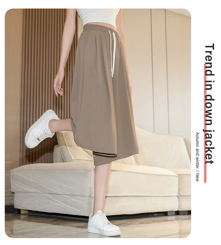 La Chapelle Women's Summer Thin High-Waist Slim Loose Draped Cropped Wide-Leg Skirt Pants Green XL 18