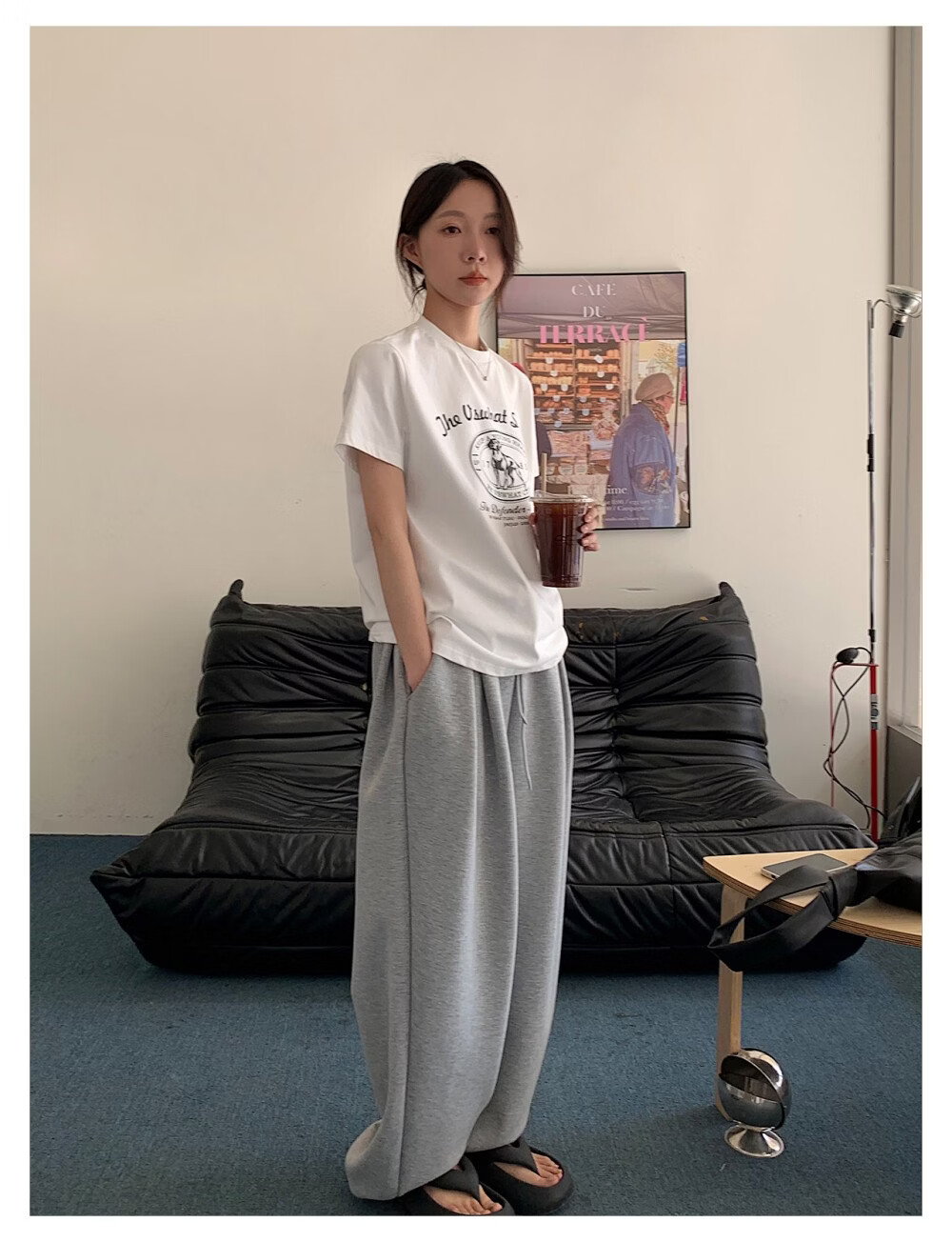 ICH MODE "Puppy Travelogue" Korean Retro College Style Chic Shoulder Short Sleeve T-Shirt Women Casual Top White M 25