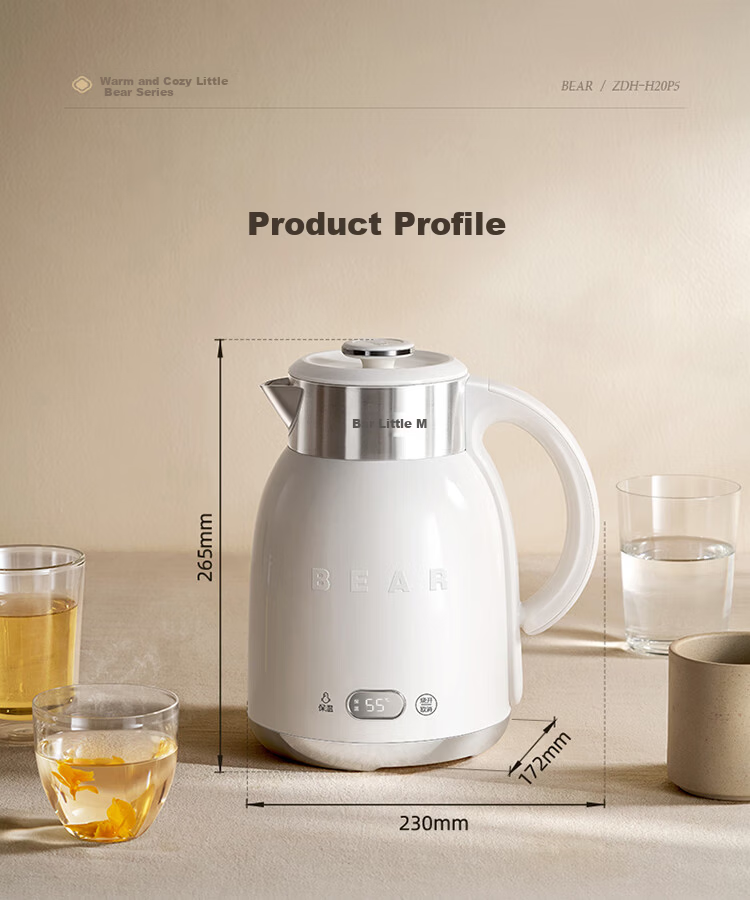 Bear Electric Kettle with Temperature Control 316L Stainless Steel Seamless Inner Liner Multi-Stage Insulation Household 2L Large Capacity Thermostatic Kettle ZDH-H20P5 17