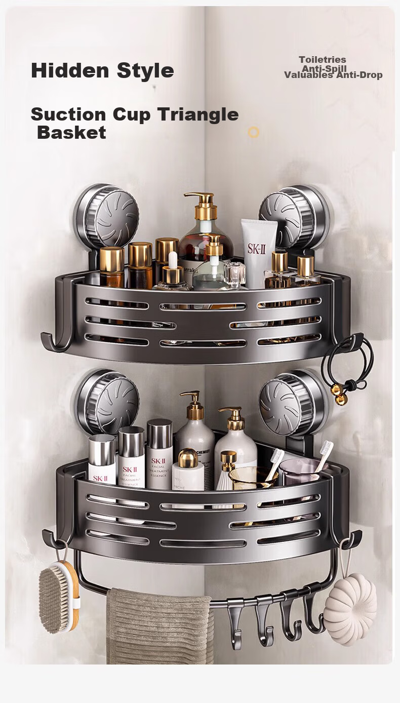 MUYA Bathroom Suction Cup Corner Shelf No-Drill Wall-Mounted Toilet Washbasin Storage Rack 1
