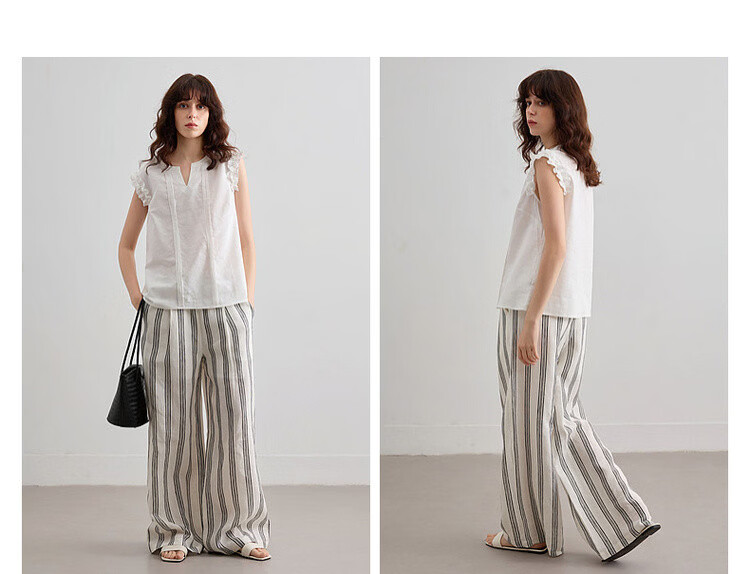 Demana [With Linen Cotton] Summer Elegant Commuter V-Neck Ruffled Loose Blouse for Women 9