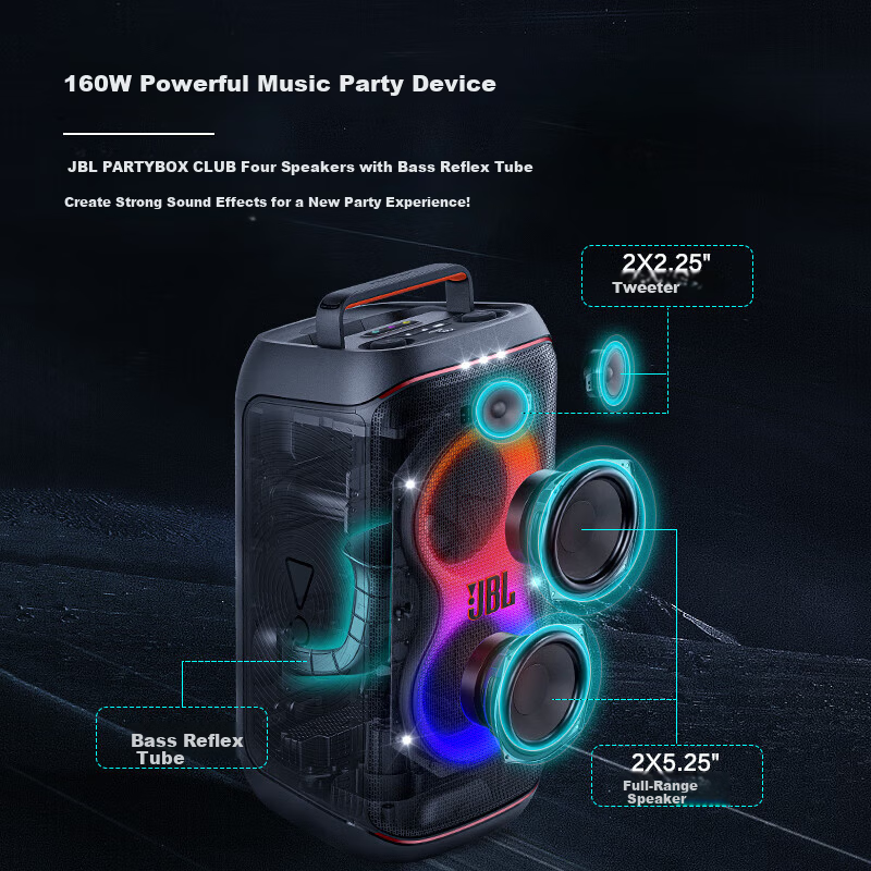 JBL PartyBox 120 Bluetooth Outdoor Speaker Portable Wireless Subwoofer Smart Computer Speaker Karaoke PA System