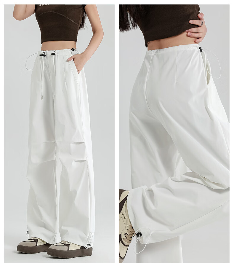 Langsha Women's American Style Parachute Work Pants Summer Thin Quick-Dry Sports Straight-Leg Sun-Protective Hiking Casual Wide-Leg Pants 21