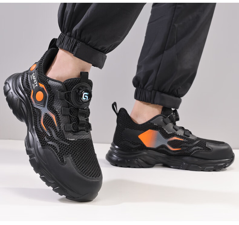Jingtu Safety Shoes for Men, Summer Breathable Steel Toe Anti-Puncture Ultra-Light Work Boots F115BK Size 44 19