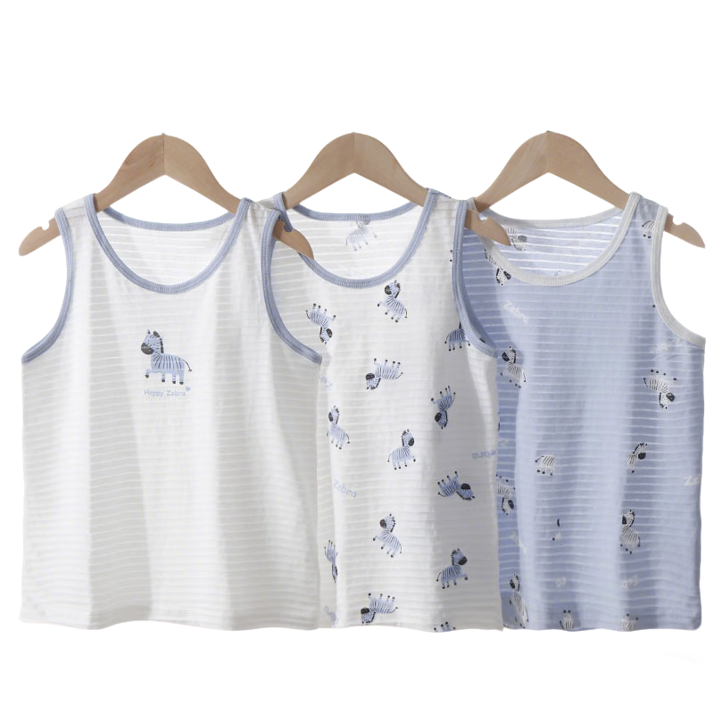 Babyprints Boys' Summer Cotton Sleeveless Vest 3-Pack Lightweight Tank Top for Kids Size 140