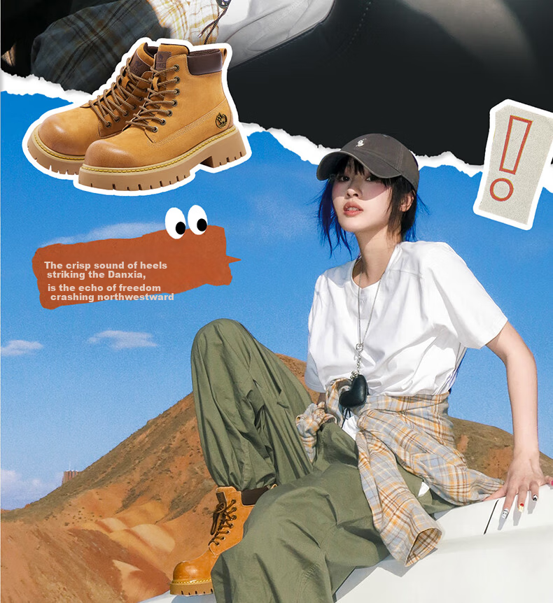 CAMEL [Shanyue] Women's Work Boots Trendy Thick-Soled Martin Boots L25W076018R Earth Yellow (Suede Lining) Size 37 8
