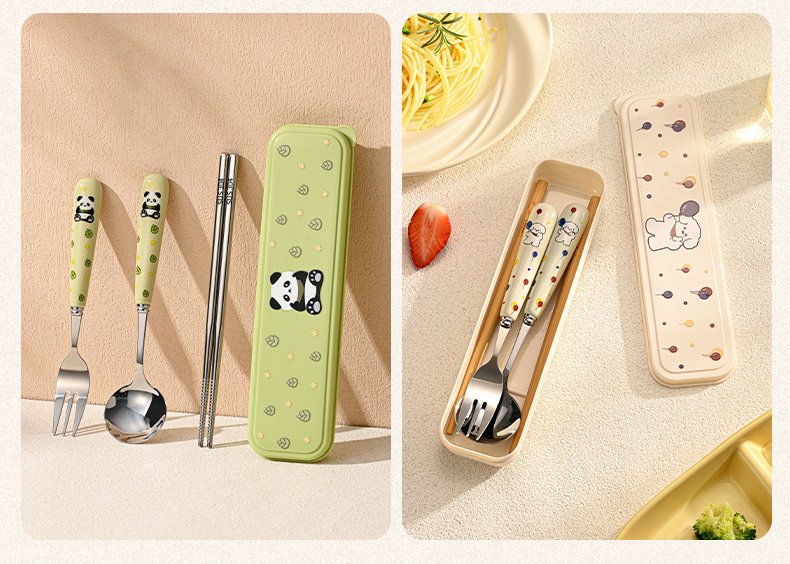 Cilock Portable Chopsticks and Spoon Set 304 Stainless Steel Balloon Dog Three-Piece Lunchware for Students and Office Workers 7