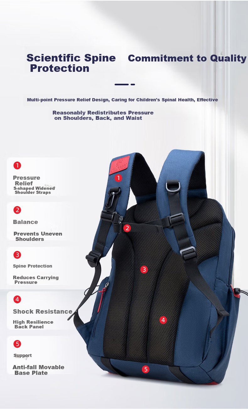 Almost Bear Middle School Student Backpack Boys Lightweight Load-Reducing Spine Protection Elementary School Girls Multi-Compartment Large Capacity Backpack for Grades 3 to 6 13