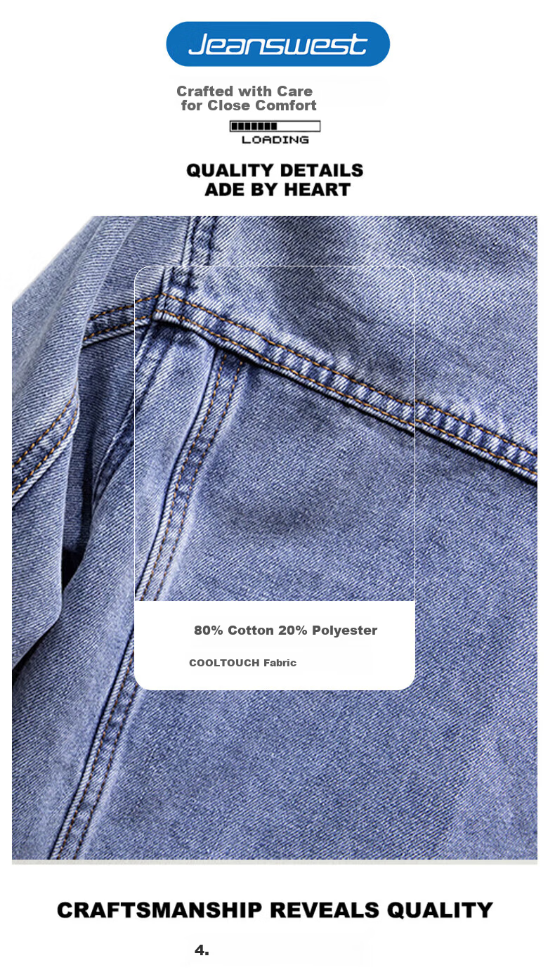 Jeanswest Men's Denim Jacket 2026 Spring Summer Loose Fit Trendy Comfortable Blue 3XL 3