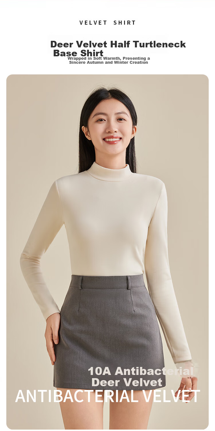 LangSha Women's Half Turtleneck Base Shirt Spring and Autumn Double-Sided Velvet Thermal Top Outerwear Autumn Shirt 2