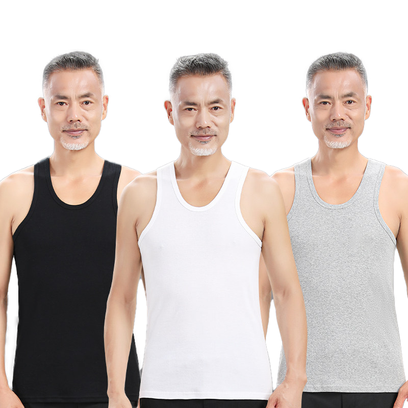 Langsha 3-Pack Men's Cotton Vests Summer Plus Size Sweat-Absorbing Undershirts for Middle-Aged and Elderly