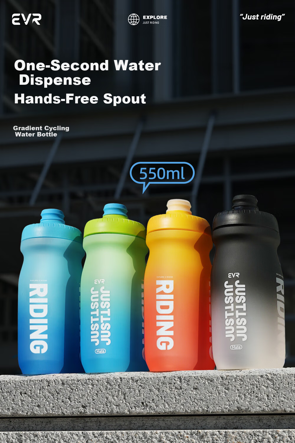 EVR Cycling Water Bottle Colorful Gradient Large Capacity Squeeze Water Dispenser (Illusion) Dreamy Blue Purple 650ML 2