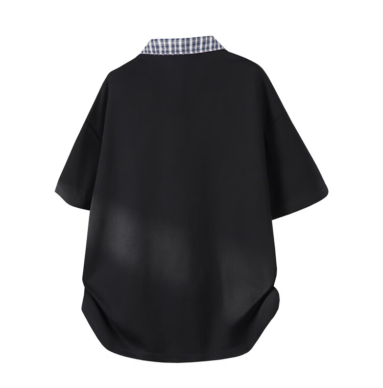 Dingfengbaoluo Men's Summer Polo Shirt Fake Two-Piece Plaid Shoulder Splicing Casual Short Sleeve NUO40 Black 2XL 7