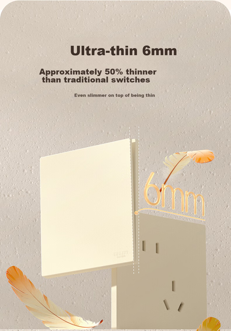 DELIXI Switch Socket CD295 Ultra-thin Matte Frosted Large Panel 86 Type Concealed Silver Osmanthus Yellow Angled Five-hole 10 Pack 8
