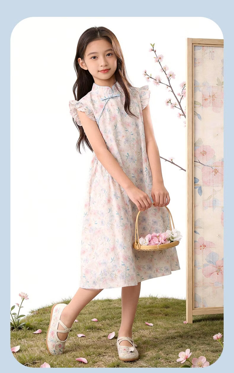 Disney Girls Dress Children's Qipao Hanfu Summer Thin New Chinese Style Princess Dress 10122 Pink Blue 170 6