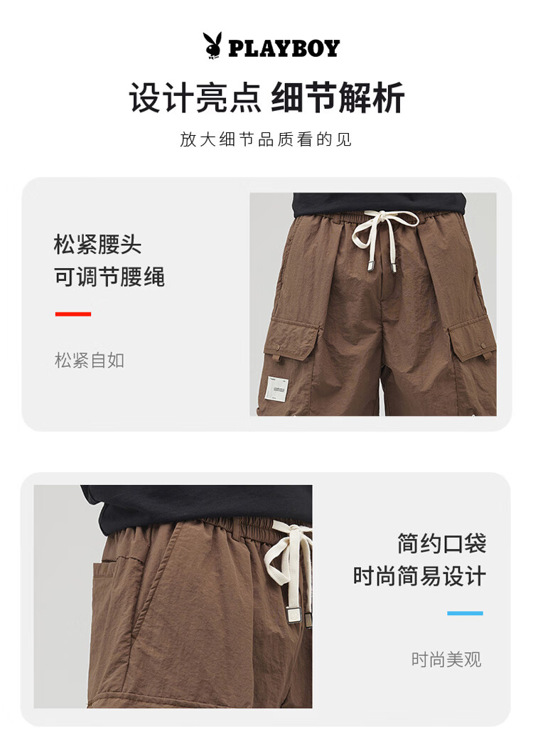 PLAYBOY Men's Summer Ice Silk Thin Cargo Shorts Loose Casual Knee-Length Pants 2