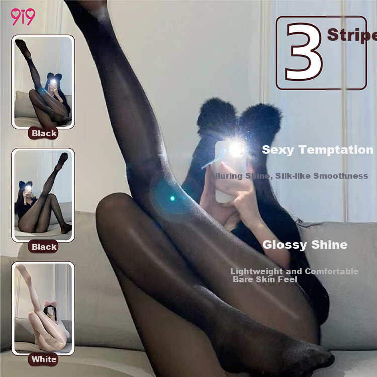 9i9 Sheer Shiny Sexy Black and White Pantyhose Pearlescent Slimming Thin Tights 3-Pack S23