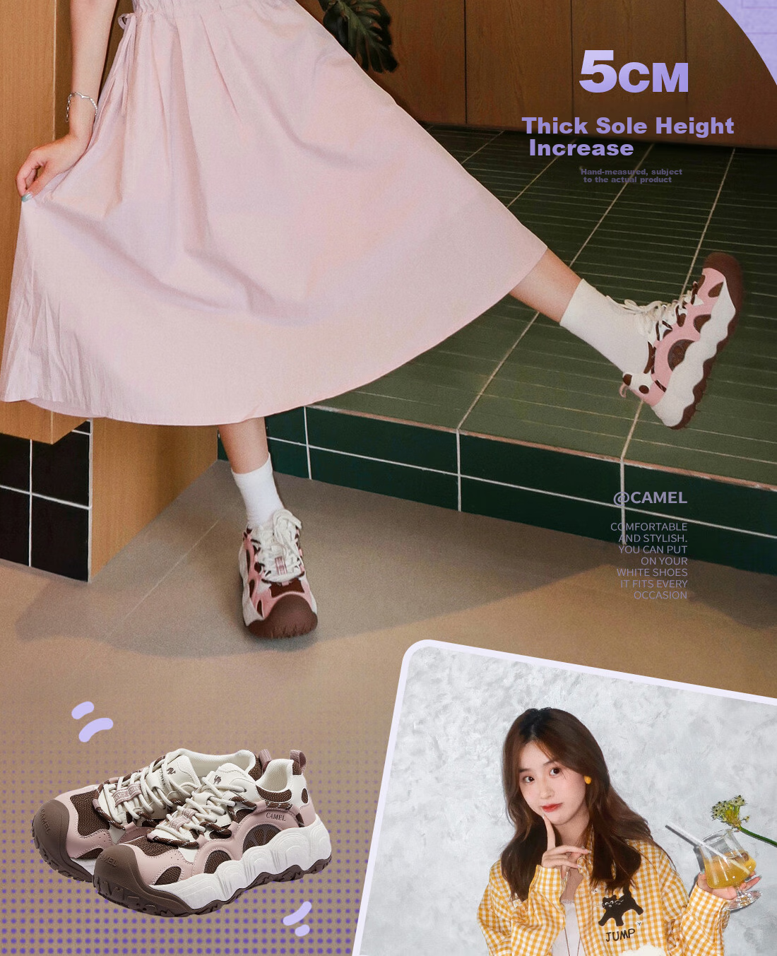 CAMEL Lemon Cute Colorblock Platform Casual Shoes for Women L25A202062 Off-White/Pink Size 39 24