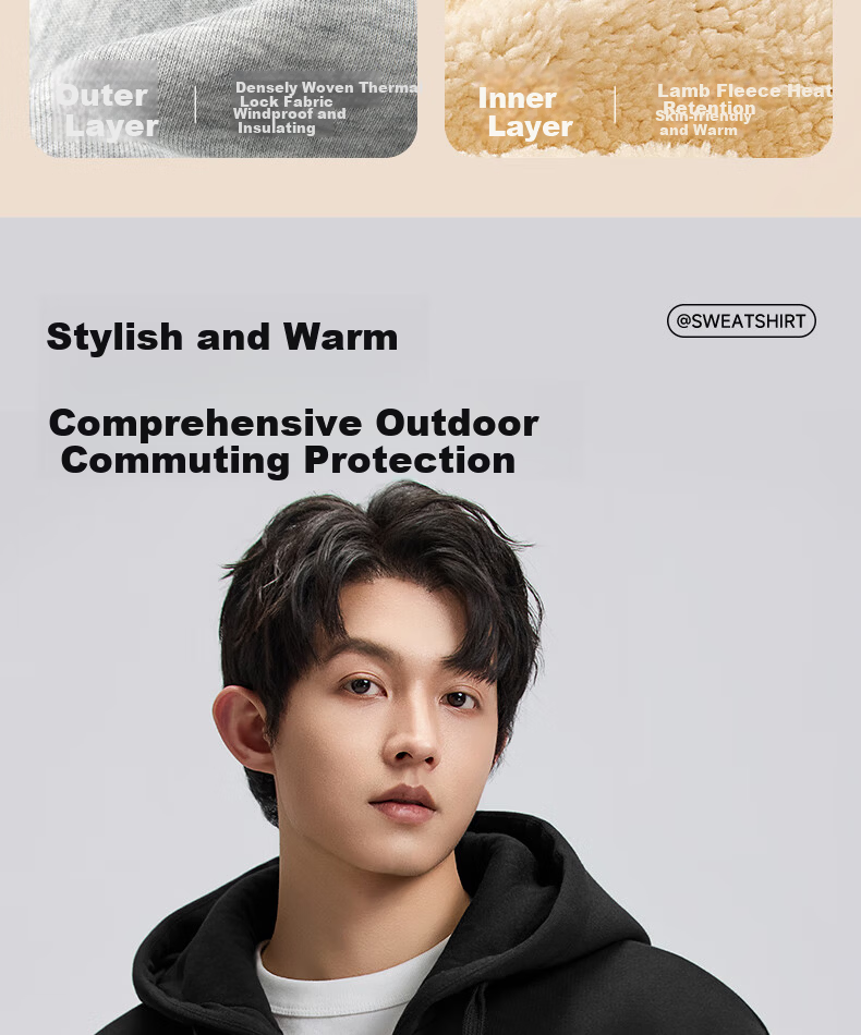 MARK FAIRWHALE Heavy Fleece Lined Men's Hoodie Autumn Winter New Casual Loose Fit Zip-up Hooded Jacket Heather Gray L 13